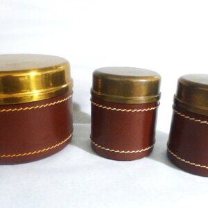 DUK-IT HUMIDOR & 2 Tobacco Cans Leather-Wrapped Copper Body Brass Lids